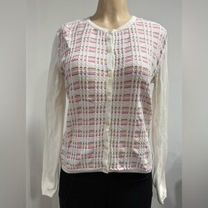 Lilly Pulitzer White and Pink Long Sleeve Button Down Shirt Size Medium